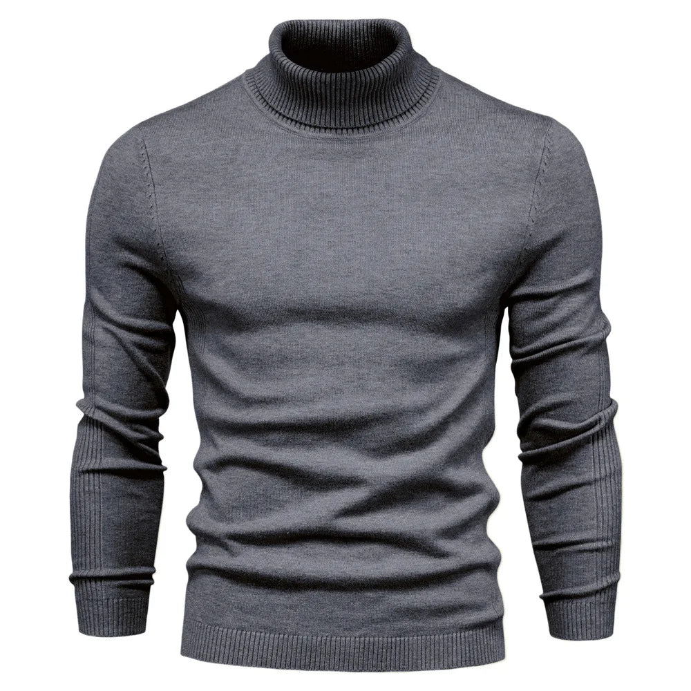 Men's Winter Turtleneck Sweater - Solid Color Warm Slim Fit High Neck Long Sleeve Casual Pullover Top