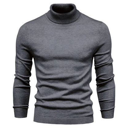 Men's Winter Turtleneck Sweater - Solid Color Warm Slim Fit High Neck Long Sleeve Casual Pullover Top