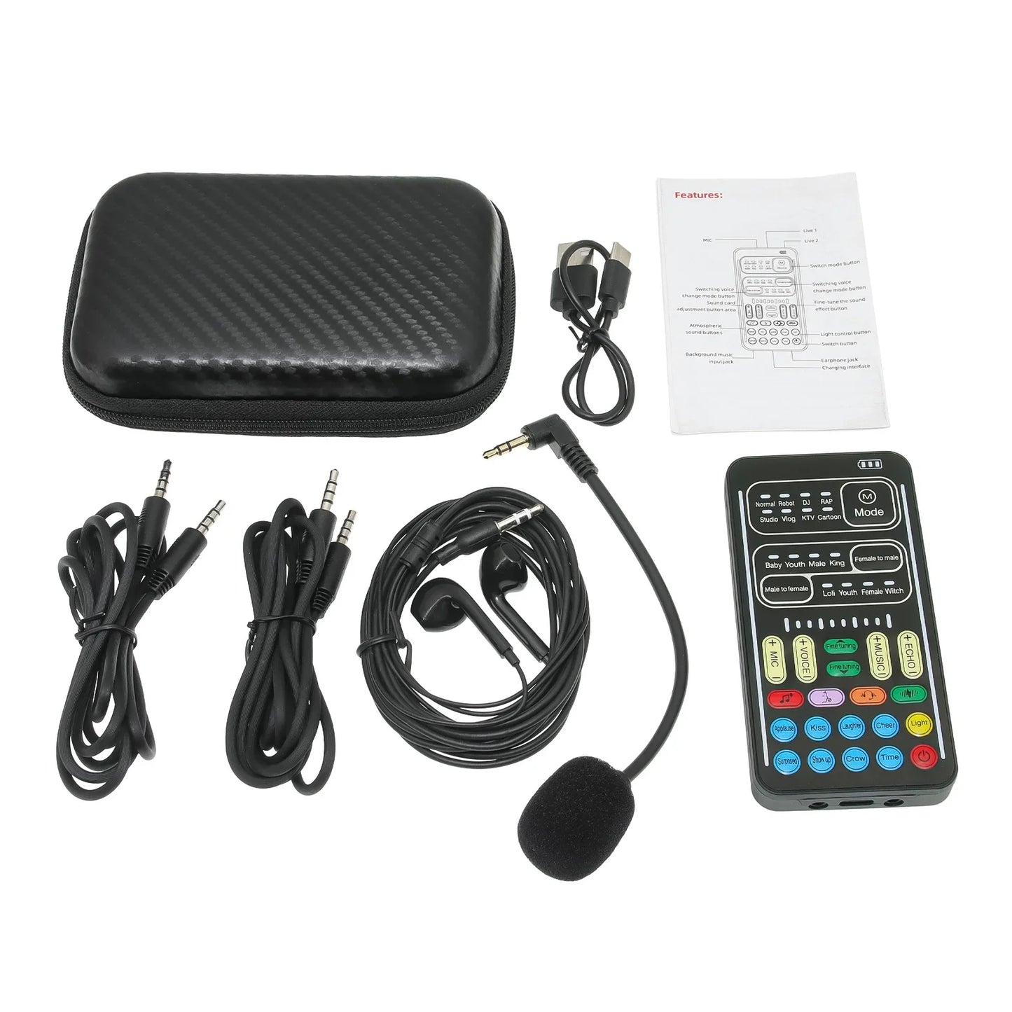 I9 Mini Voice Changer Sound Card Kit - Audio Effects Machine with Headphones & Microphone for Phone Live Streaming