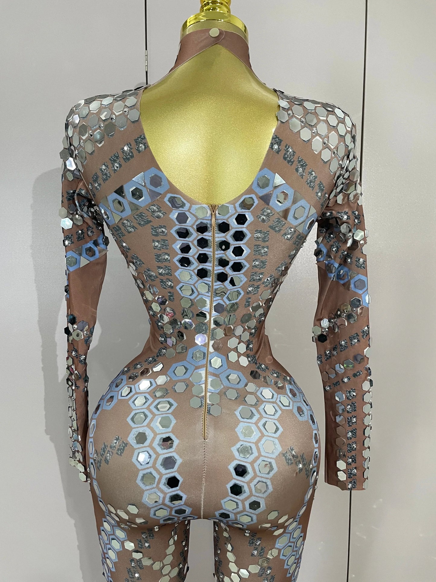 Sexy Shiny Silver Sequin & Black Spandex Jumpsuit — 2025 Women’s Prom, Dancer & Stage Performance Costume