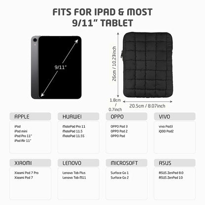 Puffy Quilted Laptop Bag Sleeve 11-15.6 Inch — Protective Notebook Cover for MacBook Air/Pro, iPad, Lenovo, HP