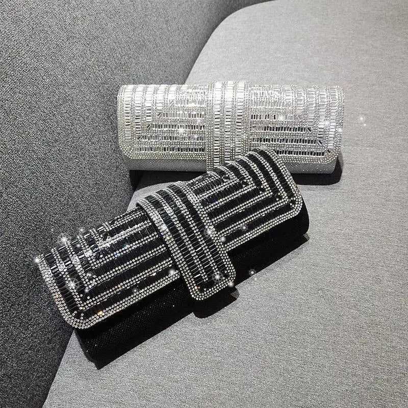Crystal Diamond Evening Clutch Bag – Elegant Wedding Party Handbag with Chain Strap