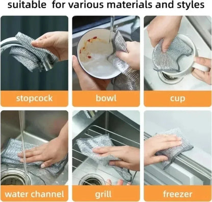 20/5PCS Thickened Steel Wire Cleaning Cloth – Non-Scratch Double-Layer Microfiber Mesh Dishrag & Kitchen Towels for Pots