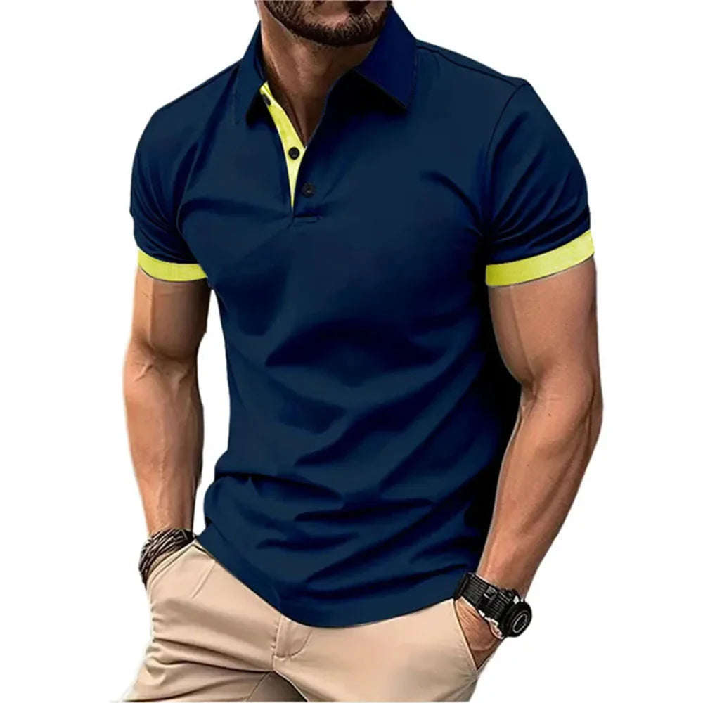 Men's Color Block Polo Shirt - Casual Slim Fit England Style Short Sleeve Streetwear Polo