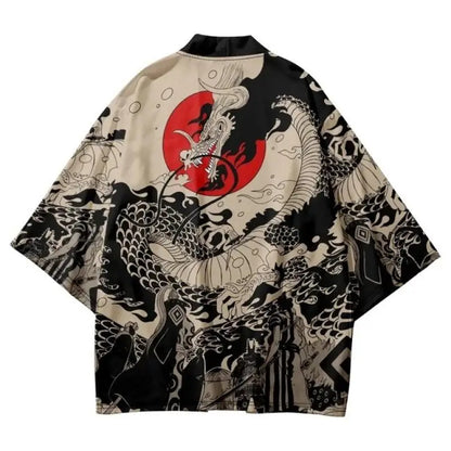 Anime Dragon Print Haori Kimono - Summer Cosplay Yukata Cardigan for Men & Women