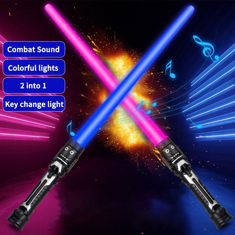 Colorful LED Lightsaber Toy - Telescopic Double Sword with Music & Flashing Effects for Kids, Cosplay & Party Fun