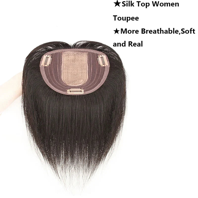 Silk Top Swiss Lace Clip-In Topper – Straight Real Human Hair Toupee with Bangs, Breathable & Soft, Blonde Color