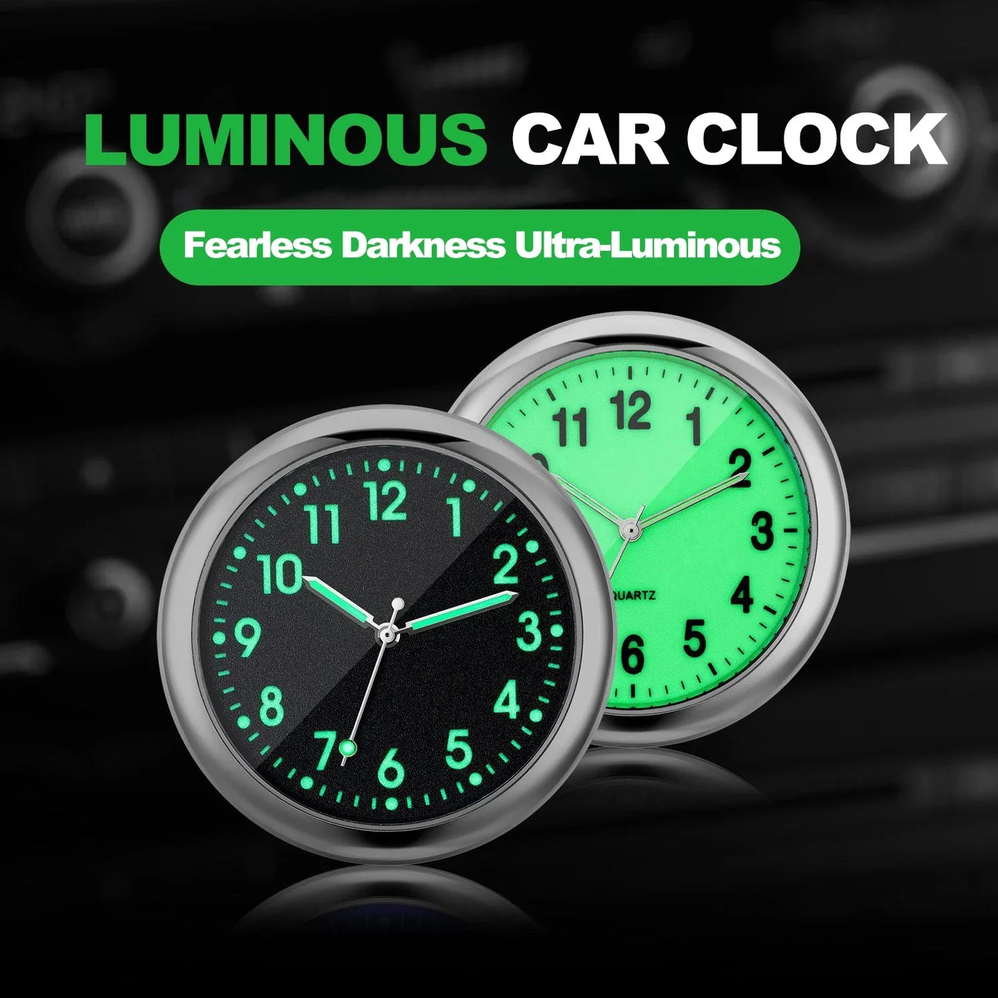 Luminous Stick-On Car Clock – Mini Quartz Digital Dashboard Watch, Glow-in-the-Dark Auto Interior Time Ornament & Car Accessory Gift
