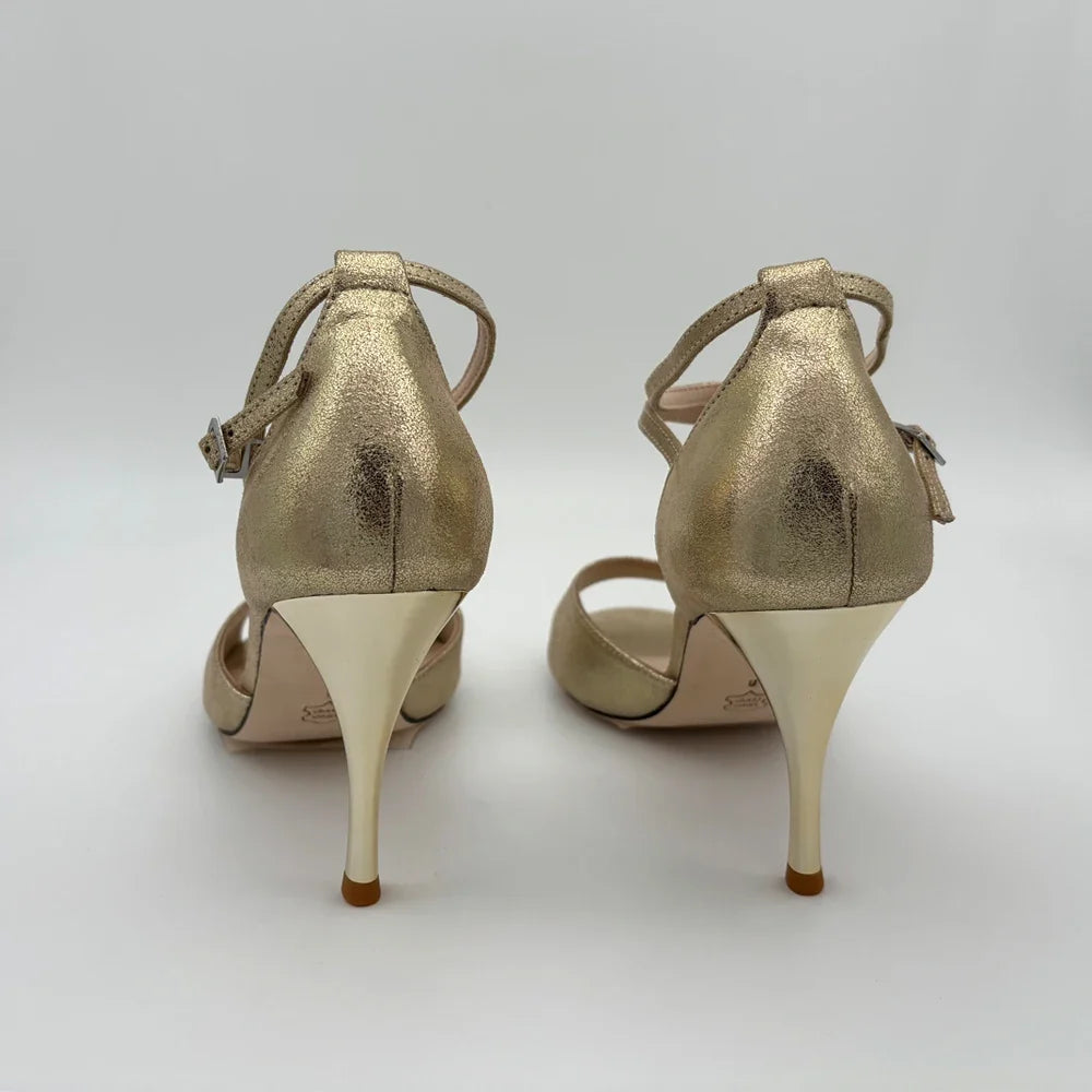 Gold Leather Argentina Tango Shoes - High Heel Flamenco Party Dance Shoes 7.5cm/9cm