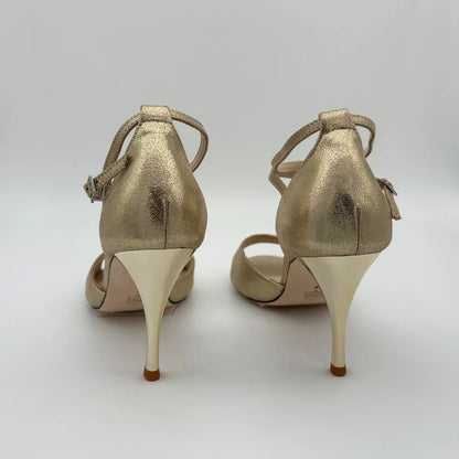 Gold Leather Argentina Tango Shoes - High Heel Flamenco Party Dance Shoes 7.5cm/9cm