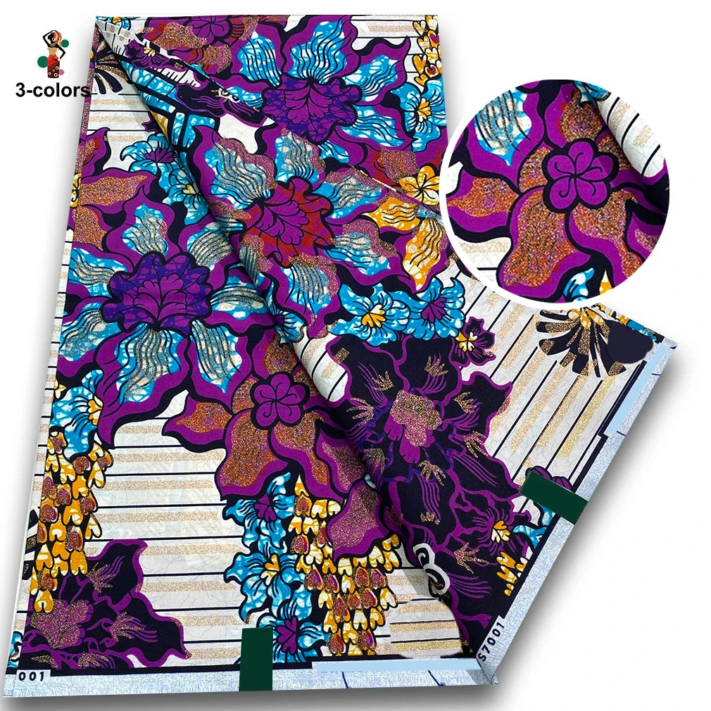 Premium Gold Print Pagne Fabric - 100% Cotton African Real Wax Ankara Grand SUP Nigerian Fabric