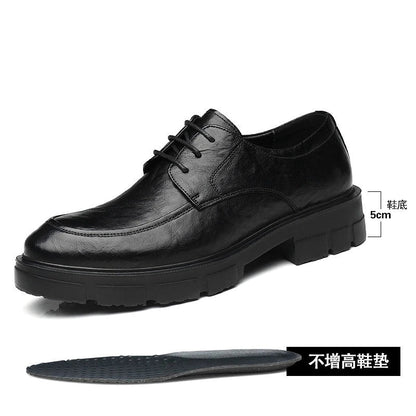 Men’s Cow Leather Dress Shoes with Platform Heel - British Style Casual Wedding & Groom Shoes, Breathable Fashion Formal Footwear