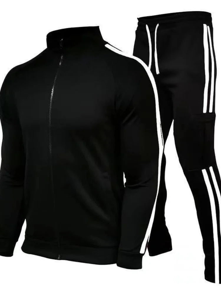 Men’s Zipper Stand Collar Workout Set Sports Tracksuit Sweatshirt & Jogger Fitness Running Training Outfit 2024 New Activewear Set
