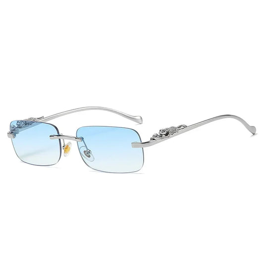 Luxury Rimless Square Sunglasses – Designer Gradient Metal Frame Retro Rectangle UV Protection Shades for Men & Women