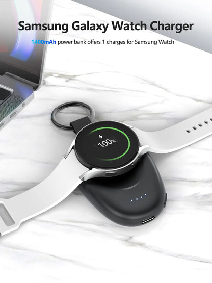 1400mAh Magnetic Keychain Power Bank — Portable Wireless Charger for Galaxy Watch 7/Ultra/6/6 Classic/5 Pro/4/3 & Active 2