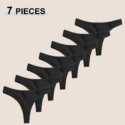 7Pcs Women’s Cotton Thong Set - Seamless Breathable Low Waist Bikini G-String Panties Sexy Lingerie S-XL