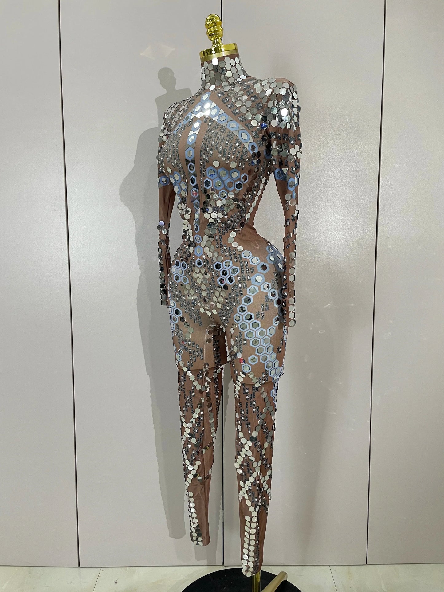Sexy Shiny Silver Sequin & Black Spandex Jumpsuit — 2025 Women’s Prom, Dancer & Stage Performance Costume