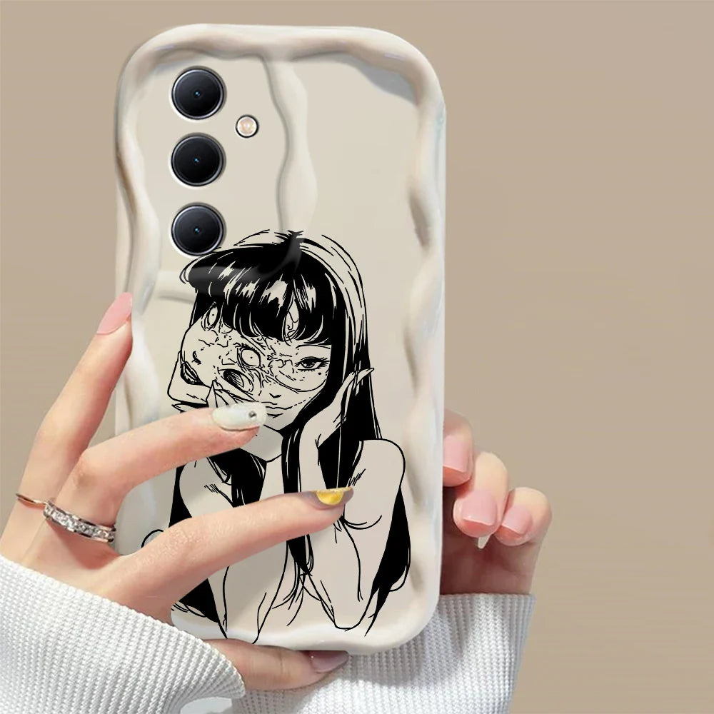 Junji Ito Horror Comics 3D Wave Phone Case for Samsung Galaxy A73 / A72 / A71 / A55 / A54 / A53 / A35 / A34 / A33 / A25 / A24 / A23 / A15 / A14 / A13 / A05 / A04 / A03 – Shockproof 4G/5G Protective Cover Anime Design