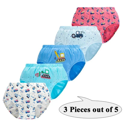 3Pcs Boys Cotton Underwear Set - Cartoon Vehicle Briefs with Breathable Soft Fabric for Kids