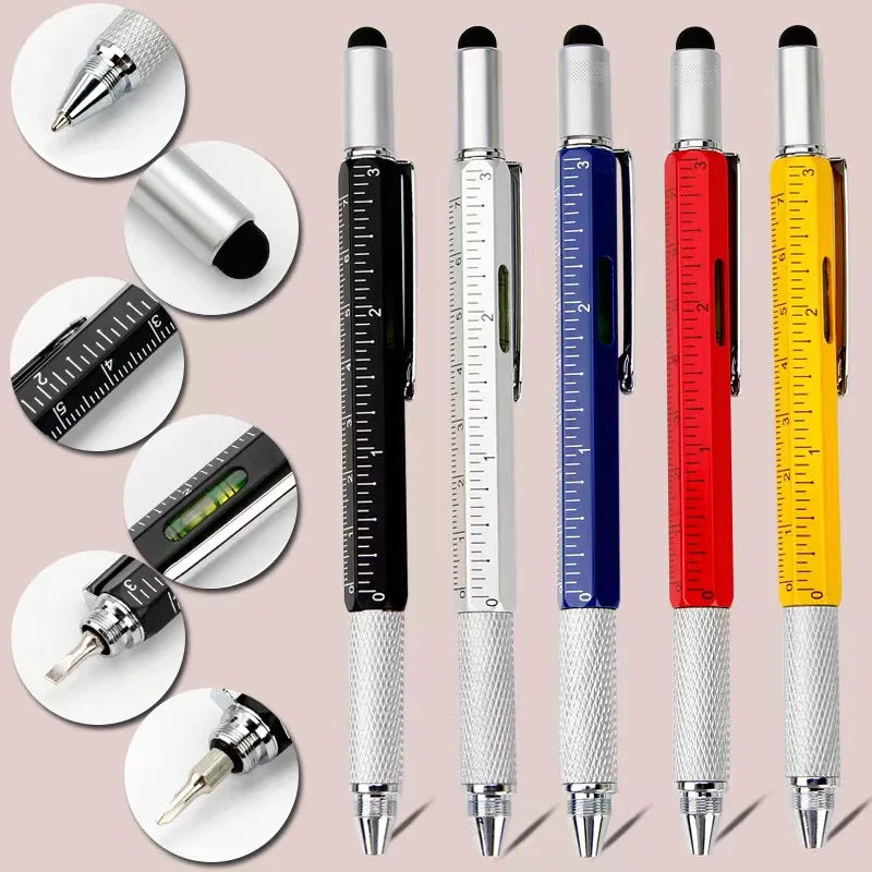 7-in-1 Multifunctional Pen - Touch Screen Stylus, Screwdriver, Ruler, Level Gauge, Refillable Ballpoint & Pencil Tool