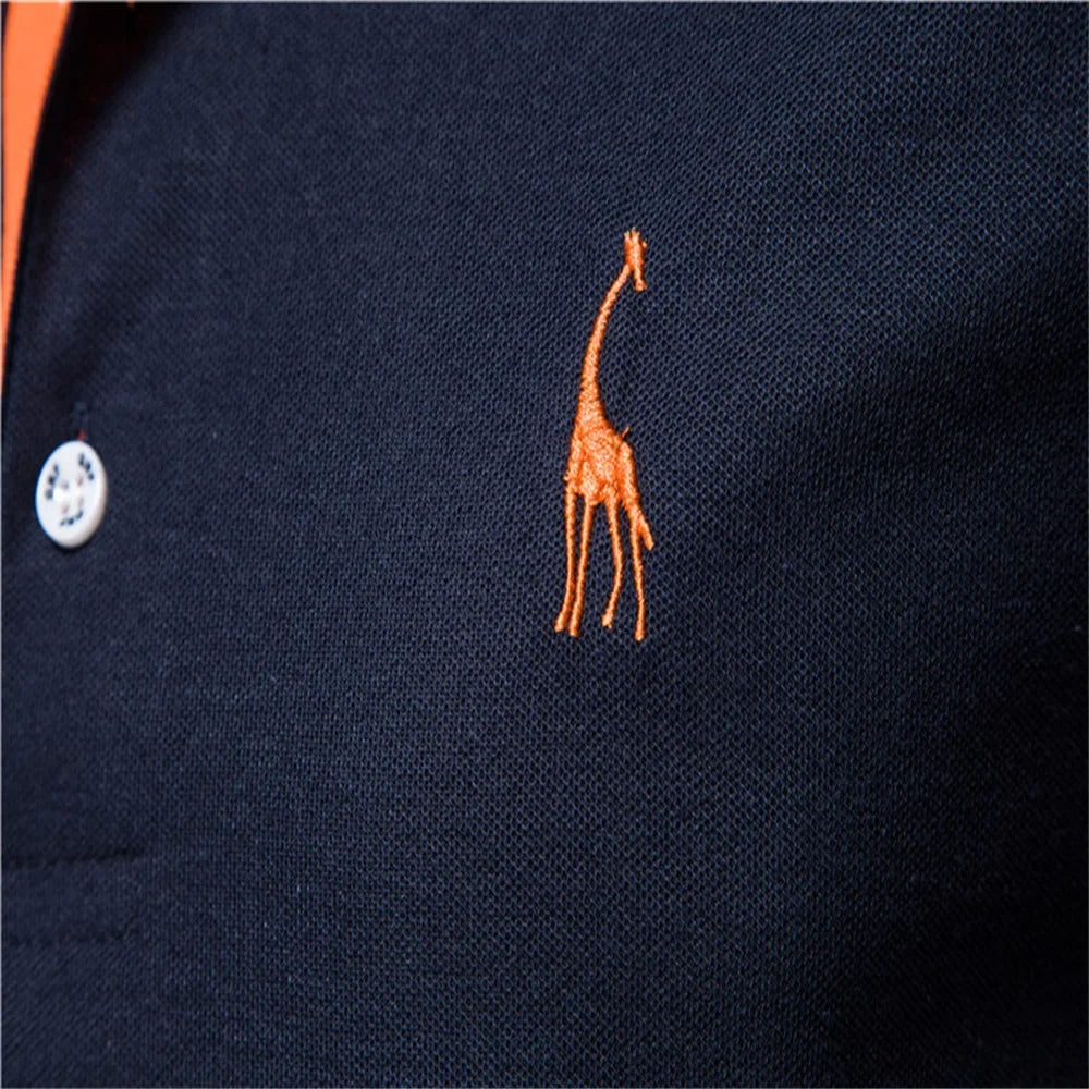 Men's Giraffe Embroidered Polo Shirt - Short Sleeve Casual Business Summer Top