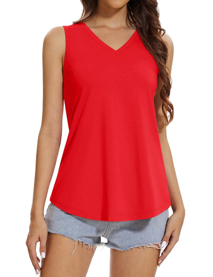 TACVASEN Women's V-Neck Tank Top - Soft Sleeveless Casual Summer Flowy Tee