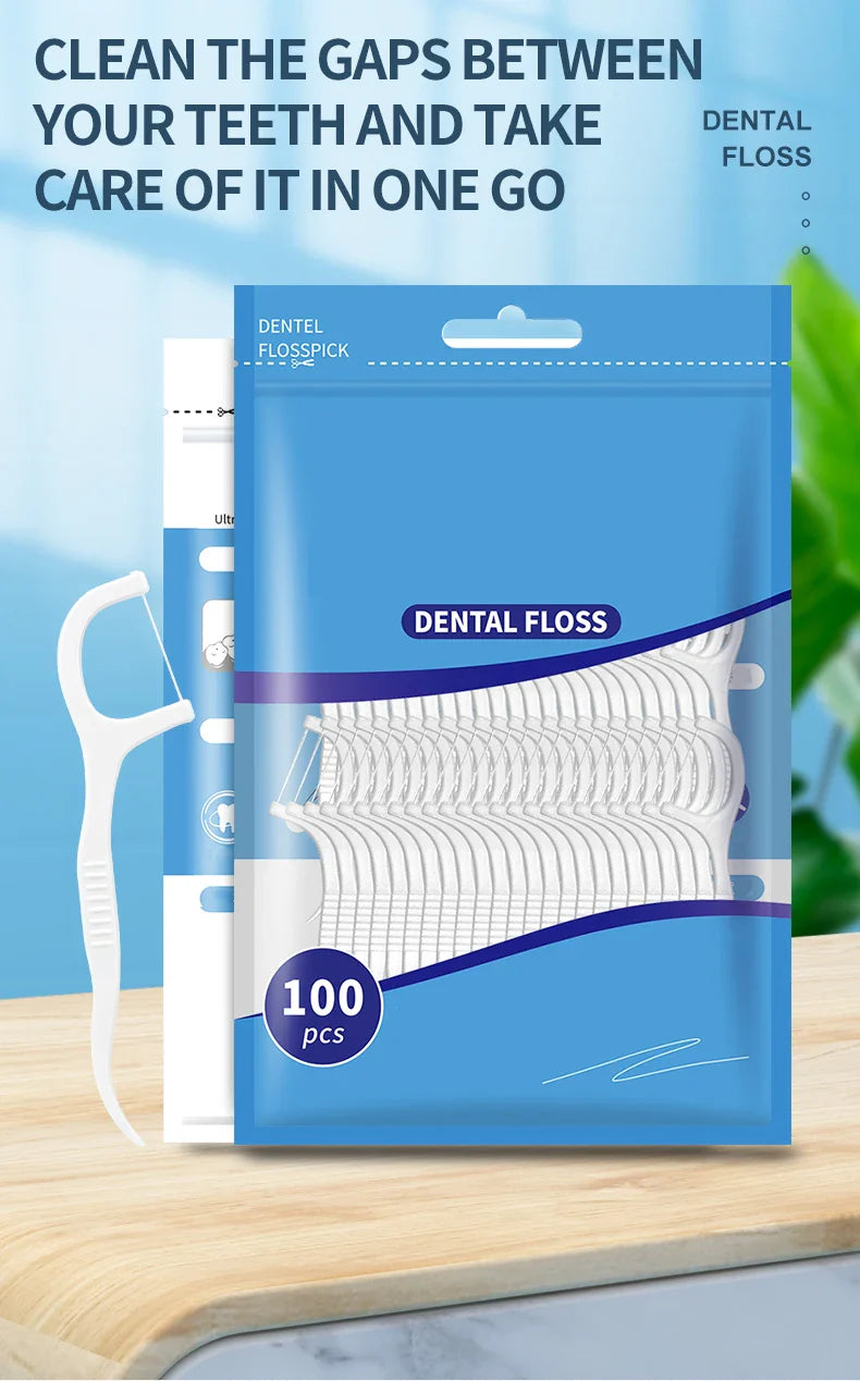 200PCS Dental Floss & Plastic Toothpicks - One-Time Cleaning for Dental Gaps and Oral Care"