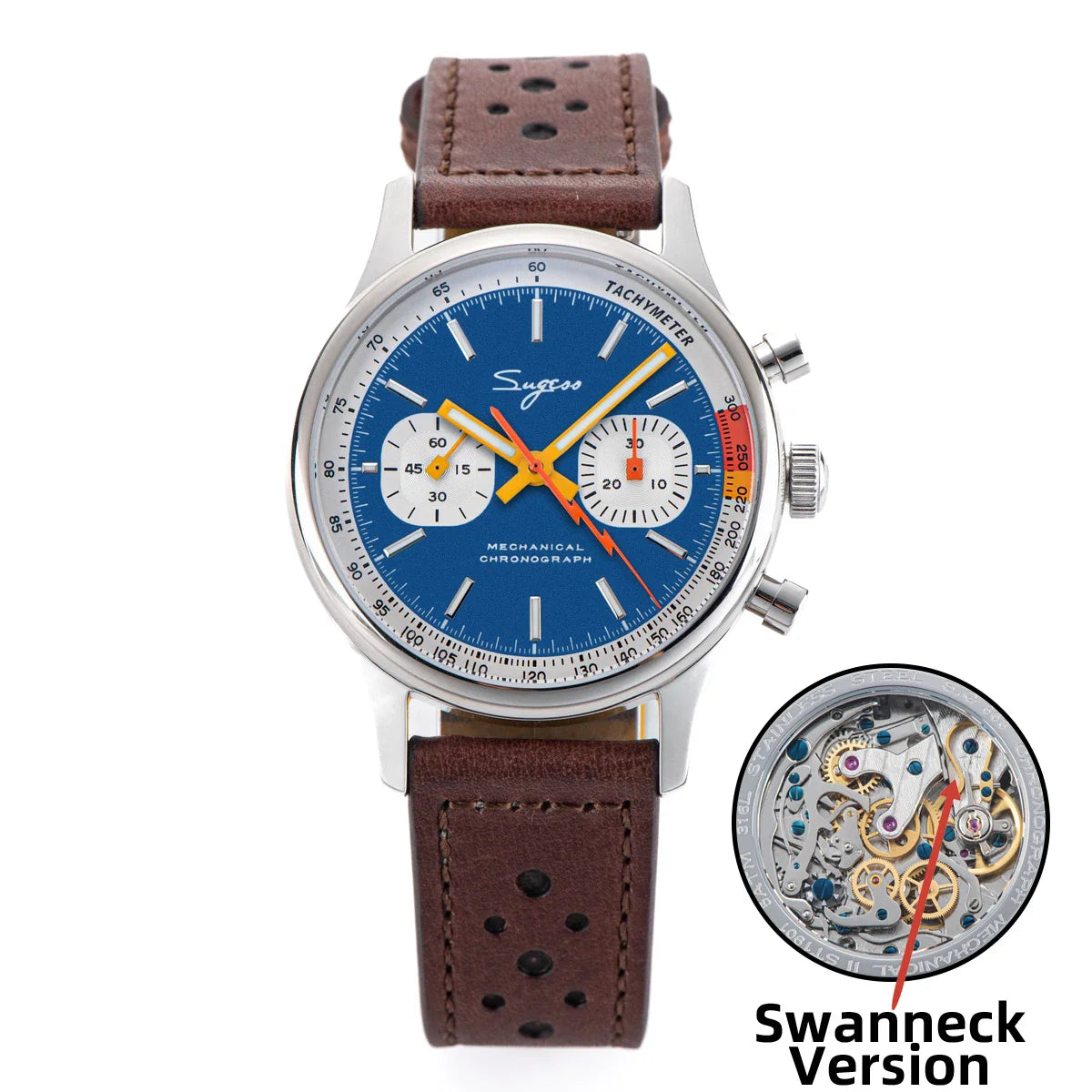 Sugess Pilot Watch – Seagull Movement Mechanical Chronograph, Swan-Neck, Sapphire Crystal, Military Racing 1963 Limited Edition