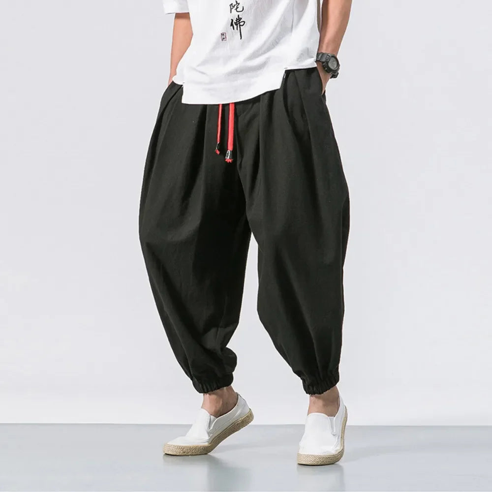 Men’s Oversized Harem Pants – Loose Chinese Style Cotton Linen Sweatpants Joggers, High-Quality Casual Trousers