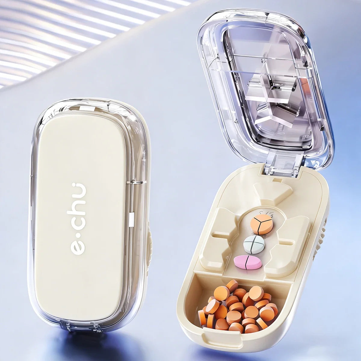 Portable Pill Splitter - Precise Pill Cutter for Even Halves, Thirds & Quarters