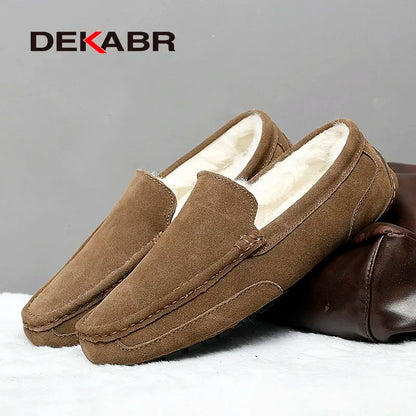 DEKABR Men's Leather Loafers - Warm Soft Slip-On Business & Driving Shoes