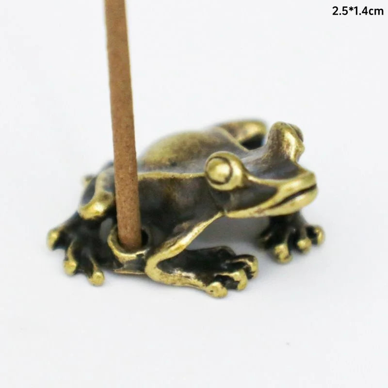Antique Brass Zen Frog Statue - Meditation Copper Animal Sculpture Incense Burner Home Desk Decor Tea Pet Ornament