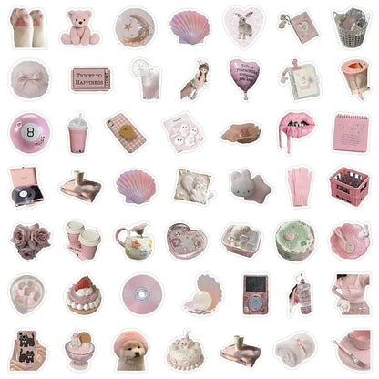 Cute Pink Cartoon Stickers - Aesthetic Decals for Laptop, Phone, Diary, Scrapbook and Kids DIY Crafts