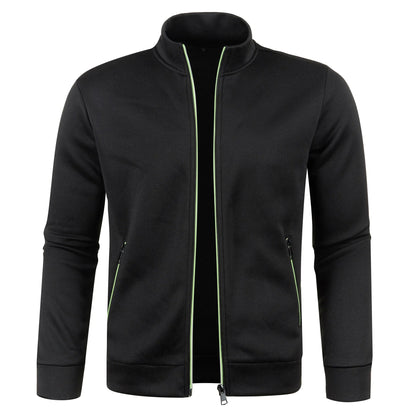 Men's Autumn Winter Zipper Sweater Jacket - Color Block Long Sleeve Slim Fit Plush Casual Warm Coat