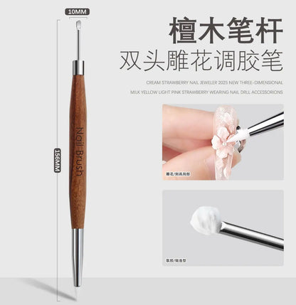Wooden Double-Head Nail Art Brush - Silicone Carving Pen for Flower Painting and Nail Design Supplies
