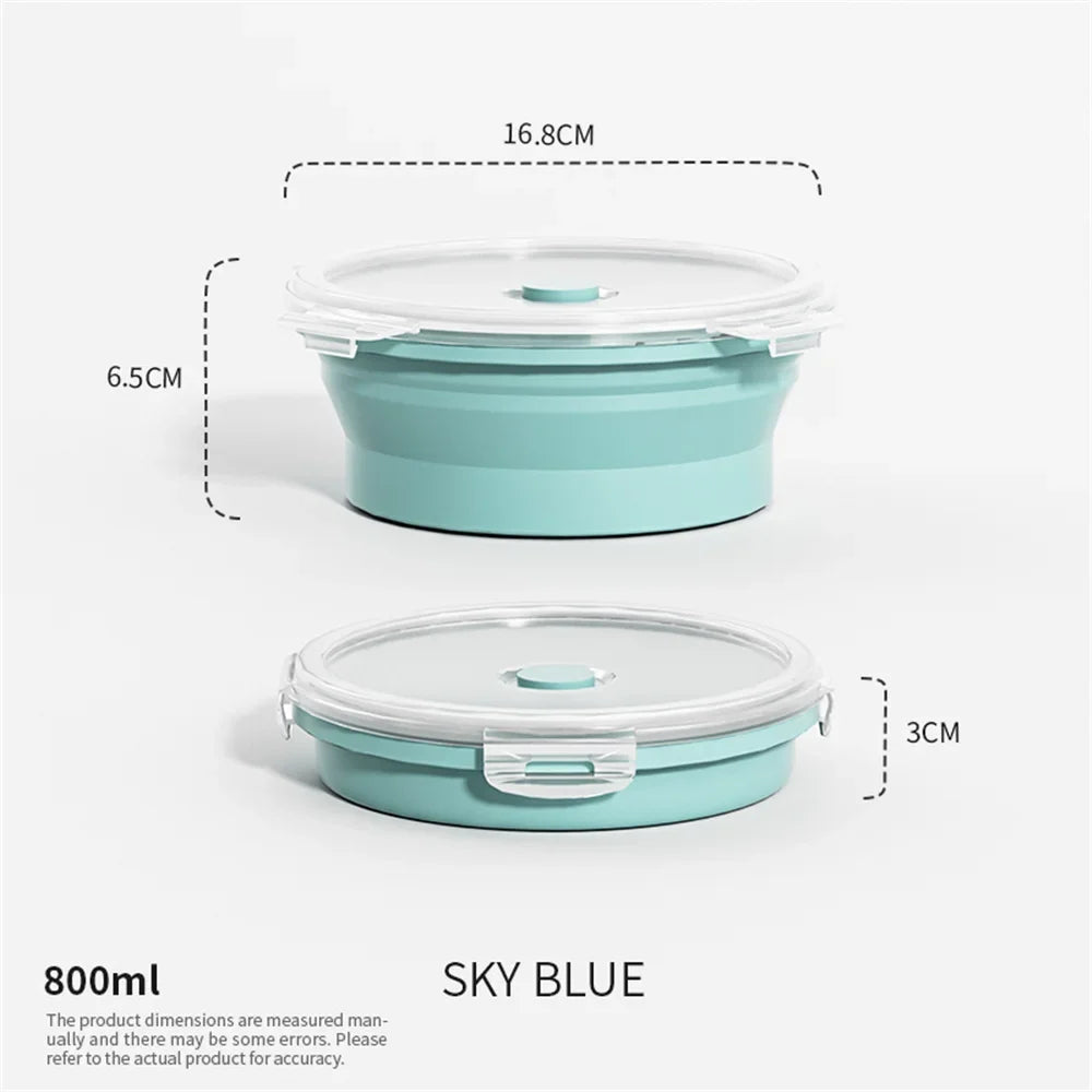 Collapsible Silicone Food Storage Container - Portable Lunch Box with Lid for Microwave & Freezer Use