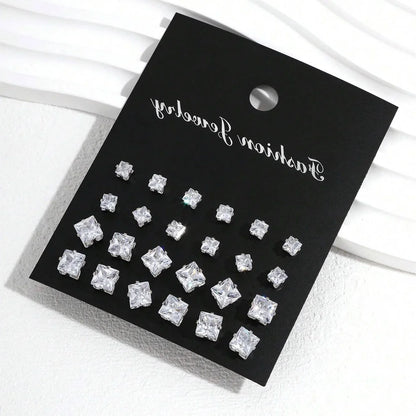 12 Pairs Luxury Zirconia Earrings – Elegant Shiny Stud Set for Parties, Gifts, and Couples