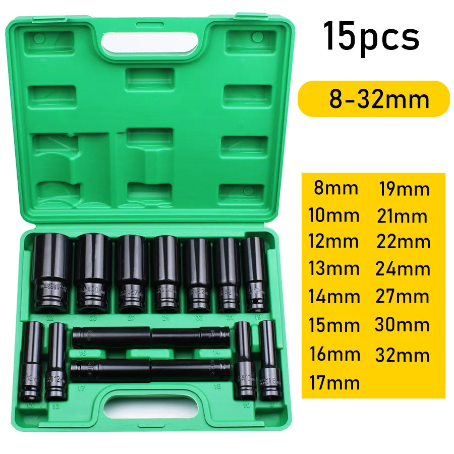 1/2-Inch Drive Impact Socket Set - 6-Point Metric Carbon Steel Sockets with Storage Case