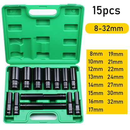 1/2-Inch Drive Impact Socket Set - 6-Point Metric Carbon Steel Sockets with Storage Case