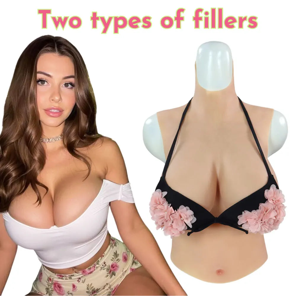 Silicone Breast Forms - Realistic Half-Body Breastplate with C/D/G/H Cup Options