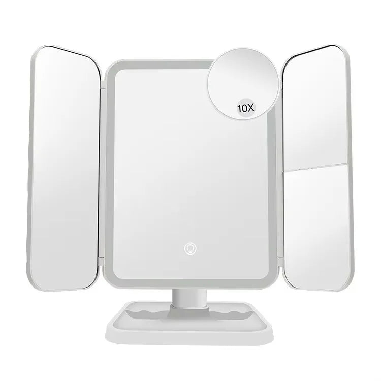 Trifold LED Makeup Mirror – Smart Light-Up Dressing Mirror with Adjustable Fill Light for Beauty & Dorm Use