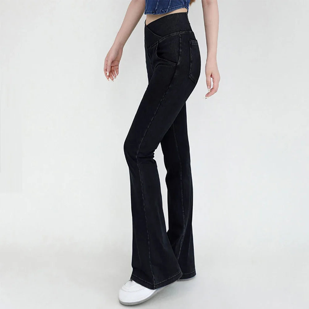 Women's High Waist Flare Leggings - Stretch Denim Yoga Pants for Fitness & Casual Wear