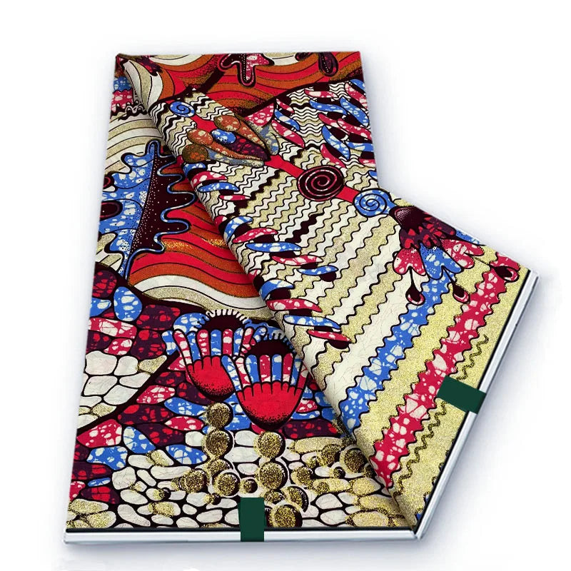 2026 African Real Wax Fabric - 100% Cotton Soft Ankara Batik Gold Print