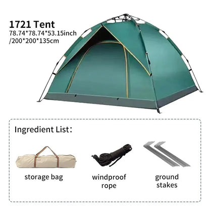 Outdoor Folding Tent – Fully Automatic Quick Opening, 3-4 Person Self-Driving Camping Tent, Rain & Sun Proof, Portable