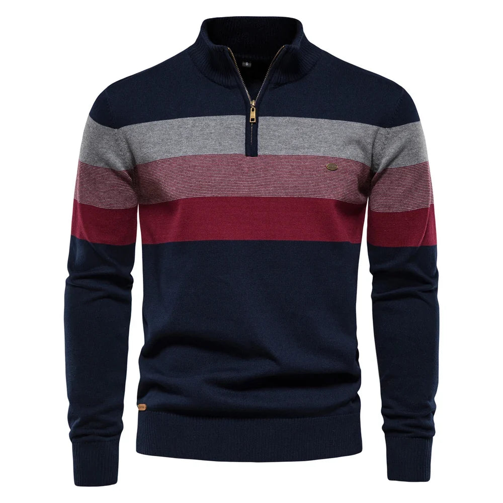 AIOPESON Men's Patchwork Sweater - Cotton Zipper Mock Neck Warm Winter Casual Pullover Top