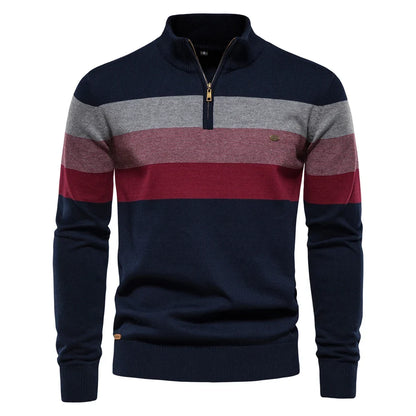 AIOPESON Men's Patchwork Sweater - Cotton Zipper Mock Neck Warm Winter Casual Pullover Top