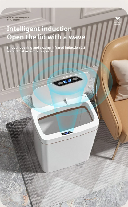 15L Smart Automatic Bathroom Trash Can — Touchless Electronic Sensor Bin with Self-Bagging, White Narrow Garbage Bin for Smart Home