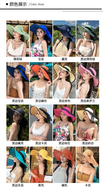 Women’s Foldable Summer Straw Hat – Beach & Travel Sun Visor with UV Protection, Bucket Cap Panama Style
