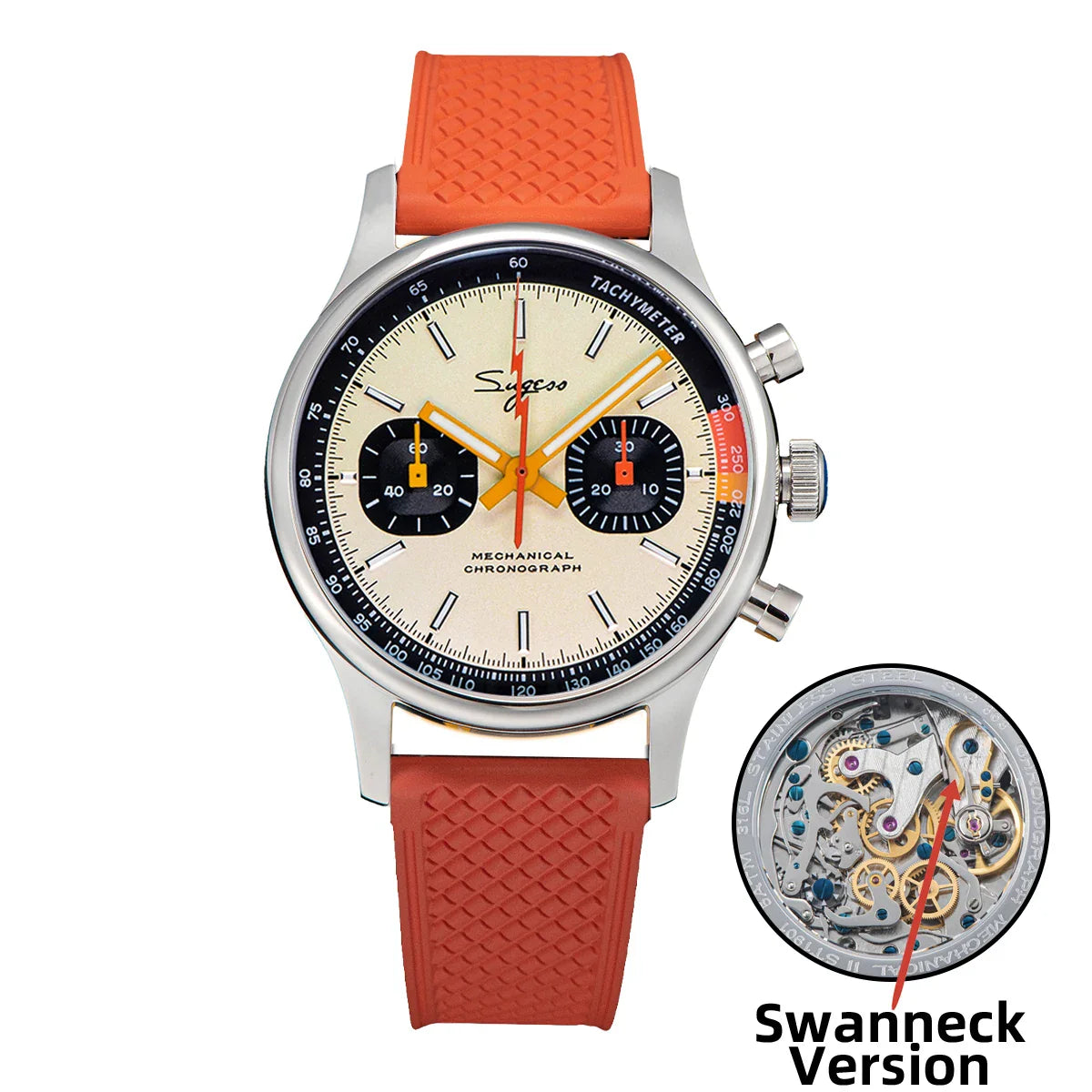 Sugess Men's Chronograph Mechanical Watch – Seagull ST19 Swan Neck Movement with Sapphire Crystal Racing V2
