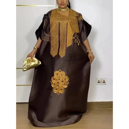 Women’s African Dashiki Ankara Maxi Dress - Traditional Embroidery Gown, Abaya & Muslim Kaftan Robe